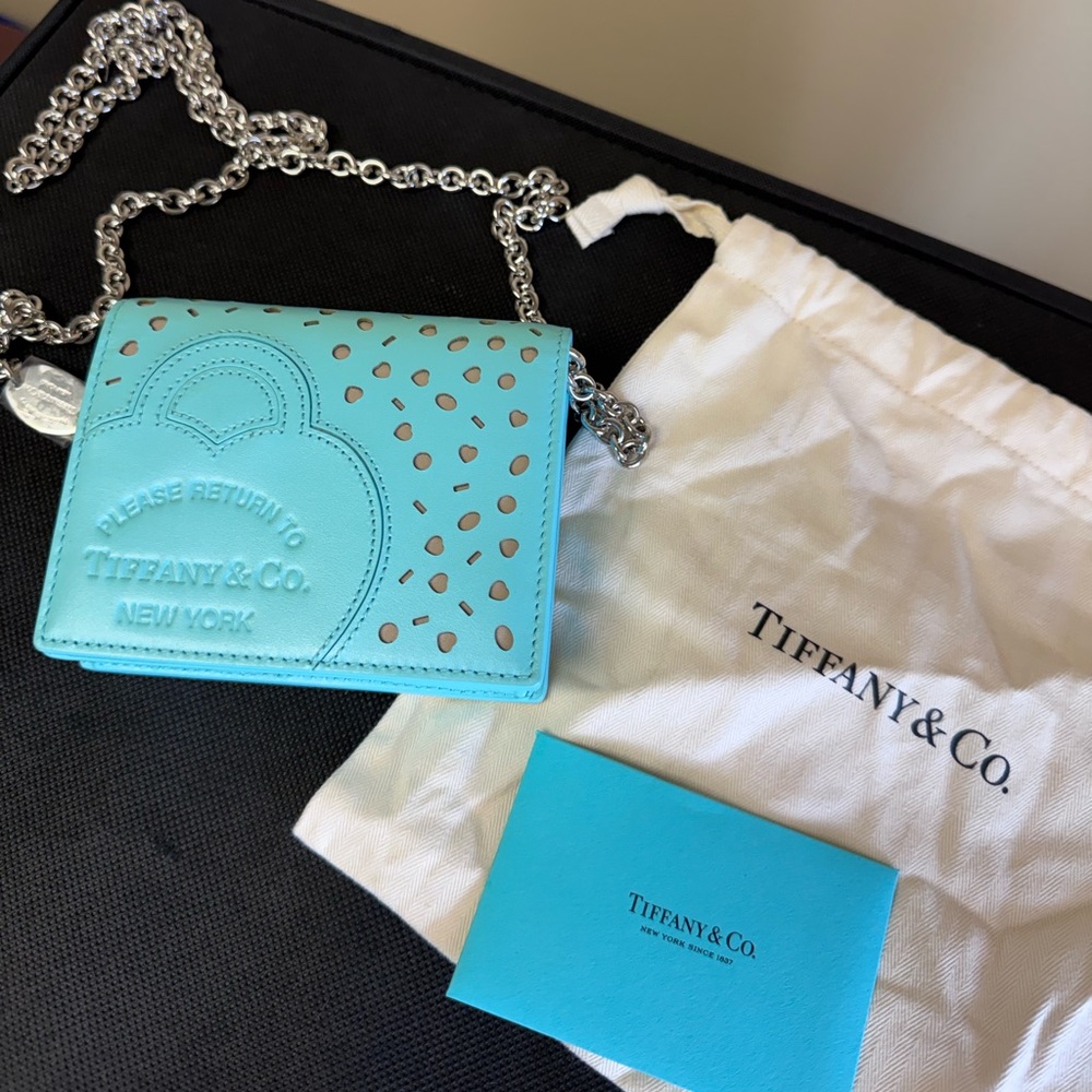 NWT Tiffany & Co. Turquoise Leather Chain Crossbody Bag purse AUTHENTIC